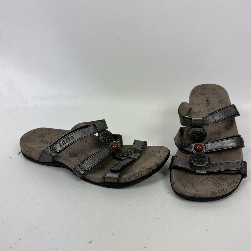 Taos Prize Pewter Adjustable Sandals Shoes Women‎ 7 Suede Leather Comfort Arch